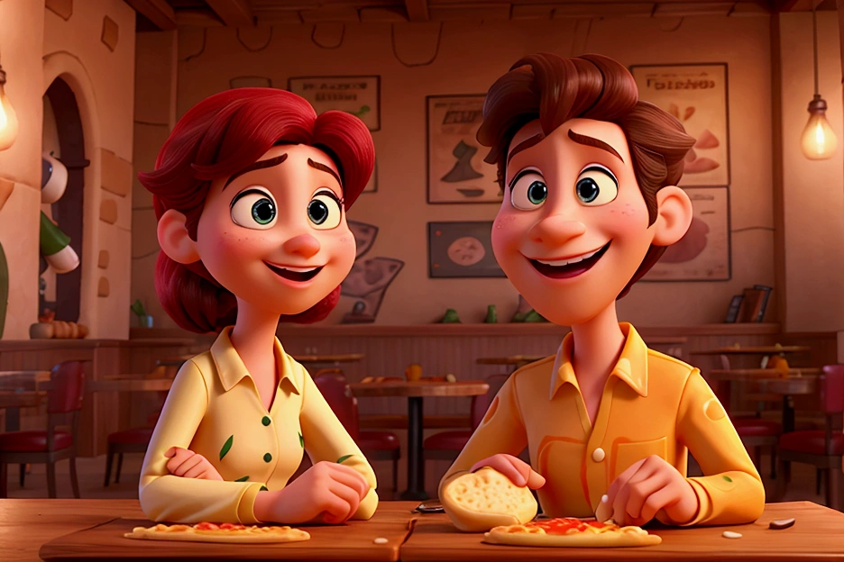 on restaurant table, The pizza is hot and cheesy, 3d Pixar