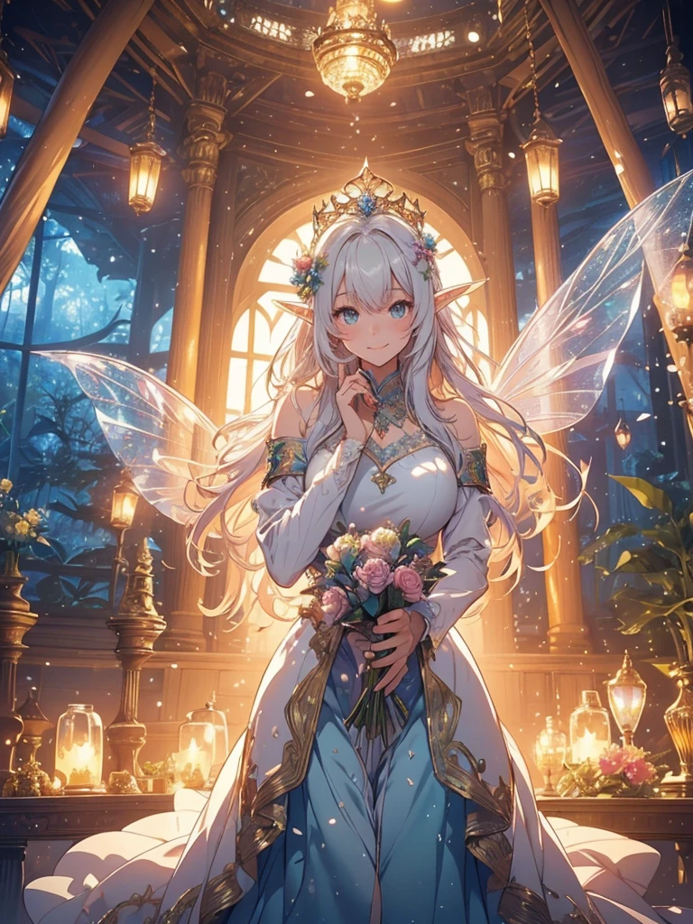 最high quality、1 woman elf on screen 、sexly, Beautifully decorated  dress、Beautiful foam、、CourtyardShining fairy wings、Flower fractal art　　Beautiful Nature　Crystal of snow、Blue Ice World　beautiful dress,　、Bigger on the screen((cowboy shot 　))　　　　、see-throughbodystocking,underwear,Beautiful radiance,High-definition depiction, Realistic, 8k, Unity, beautiful Shot, light smile, Beautifully and vividly drawn, , Beautiful, beautiful, clear skin、sexly,beautiful underwear,Countless rays of light pouring down, Swirling Light, Raise one arm above your head, Intense light is emitted from the magic circle in front of the girl.   forest、Lots of leaves、green leaves、flower、Particles of light、Bedroom at night、Magic Palace、Fairy tale、
Romanticism,Cowboy Shot: The most beautiful form of chaos, Mr..々colour, Intertwined flowers, Particle,magical gentle light,smile,sexly,image quality、masterpiece、Beautiful Face、Super beautiful elf woman((Big breasted 22 year old office lady、Bust 100,Beautiful long ironed hair 、bionde hair,height: 165cm。、sexly、ANDsbian、、high quality、、Visual art、Written boundary depth、、ANDlf ANDars、、universe、Happy smile、gentle light、ANDlf forest、elegant、ticker beautiful decorative、、magic、forest、beautiful tiara、Beautiful bed、Beautiful Landscape、A kind smile、wonderful、Fluttering petals、Dance happily、、Cultivate fantasy、、Mystery light　Lots of flowers、、art、forest, palace, art,mystery,Ultra-high resolution,atmosphere A colorful and dreamy anime-style illustration of a young girl with beautiful hair,Beautiful Forest. surrounded by a kaleidoscope of colors and glowing lights. The background is filled with whimsical details and a magical atmosphere. --ar 3:4 --style raw --stylize 600 --niji 6、Throne Beautiful Aquarium