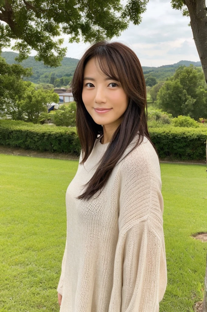 ((Highest quality)), ((masterpiece)), (detailed),Perfect Face,Japanese,landscape,Mature Woman,Upper Body