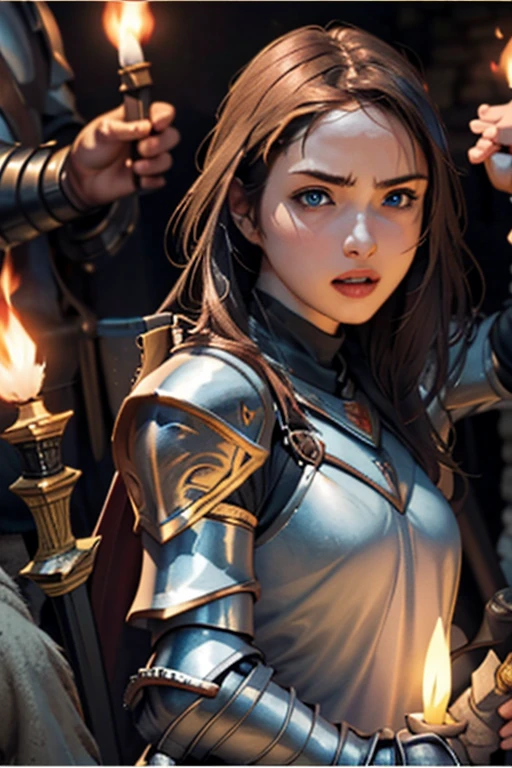 ((masterpiece, Highest quality)), ((Detailed CG integrated 8K people)), Rooms in the dungeon, torches, Woman fighting monsters, Sword in hand, Wear armor,