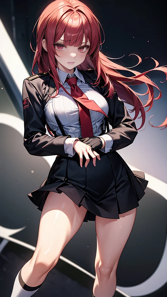 {{masterpiece}}, {{{Highest quality}}},{{Very detailed}}, {{figure}},{{tall}},{{Adult female}},,{{Fighting stance}},｛Ryona｝,{{Long sleeve mini skirt uniform}},{{Abuse power and lose}},}}{defensive posture}},{fighting stance}},{},{}, ,{{}},{{Eyelet foot}},,{{}},{{}},,{{}},{{}},,Slender body}}{{Avoidance}}{{Female police officer}},,,,suspenders　,Long sleeve mini skirt uniform, White High Socks,Black fingerless gloves, Long Red Hair, Red tie,Straight hair ,Blunt bangs,Thigh holster,.amountn loafer,,blush,Wrinkles ,amount,Grit your teeth,suffering,v-shaped eyeamounts.,Sweat dripping,Medium chest ,get annoyed,,Slums,,Twisting,