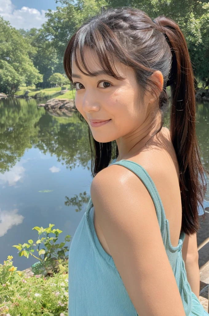 ((Highest quality)), ((masterpiece)), (detailed),Perfect Face,Japanese,landscape,Mature Woman,Upper Body