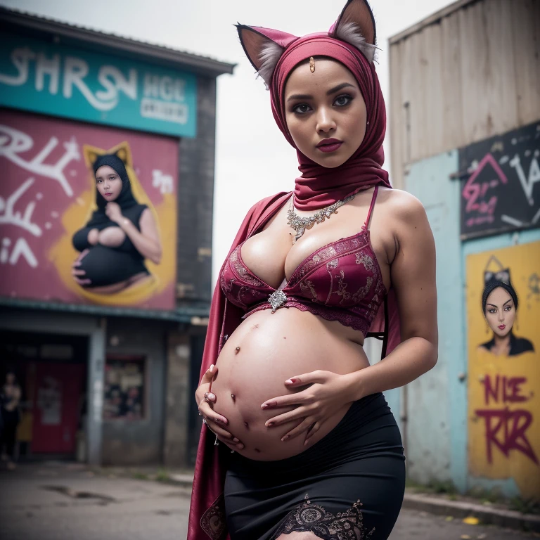 (((Perfect Pregnant belly))) (((Full naked and nude hijab prostitute))) Malaysian girl pregnant 5 month,Largest Baby Bump pregnant, Largest , Big pregnant Belly, Big Pregnant girl, Largest Belly of Pregnant, Beautiful woman, beautiful face, pregnant, long hair, black hair, realistic, ultra-detailed, big breast, malay, The whole body consists of a young girl with hijab, Eye makeup, 21yo, (((Cat ears))), Soft lighting, groups, Wear shabby clothes, Dirty, Tattered futuristic military uniform, Cat's paw badge, Pose, spot color, rendering by octane, Ultra-realistic intricate details, Cinematic, 8K resolution, 70mm, emphasis lightings, (((Huge breast)))(((wearing sexy kebaya))) PERFECT HIJAB & Sexy kebaya dress (((2 girls:1.5, girls standing))) Setting background: Basquiat graffiti wall background,Graffiti artist, urban walls, spray paint cans, bold colors, rebellious strokes, street gallery, artistic , night shadows, public expression, aerosol mastery, layered stencils, cultural messages, graffiti tags, creative risks, vibrant visuals, underground recognition, impactful designs, urban transformation. Art by Mschiffer (((Red lips))) (((only: pubic hair is hairy:1.3))) (((wearing a Sexy belt design by LV))) Full Naked & nude, bride very fit physique (38D breast:1.3) , (((Woman with hijab style, hijab and kebaya dress)), (lace stockings), (((Wearing: diamond necklace and earrings))). RAW photo, full sharp, detailed face (high detailed skin:1.2), 8k uhd, dslr, soft lighting, high quality, film grain, Fujifilm XT3, (extremely beautiful face, sexy lips, beautiful red lips, Clear eyes, beautiful eyes), (big green eyes), pretty girl, face forward, intricate detail face, ((ultra detailed skin)) (skin texture, film grain), Detailed beautiful face, natural tpose, natural facial expression, (((large breasts))),