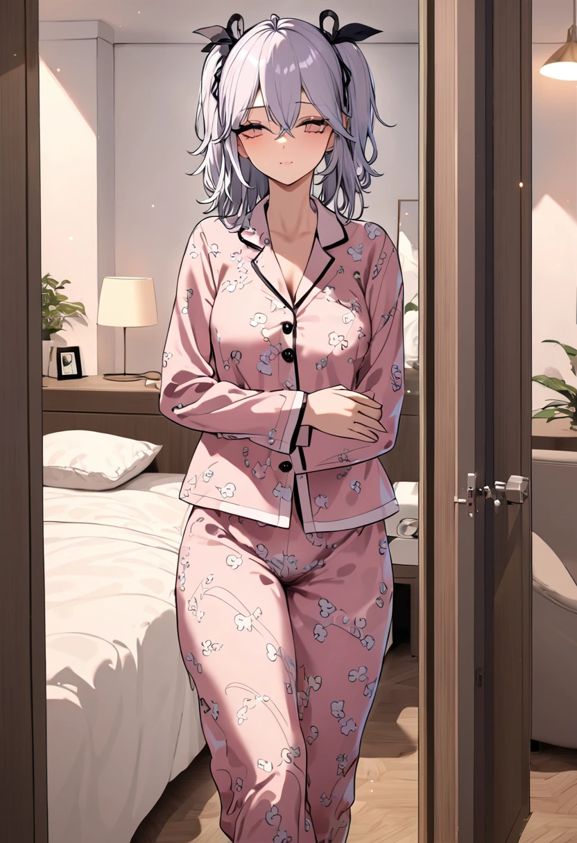 Sexy in pajamas ready to sleep, very sensual, unique with an incredible look at her apartment