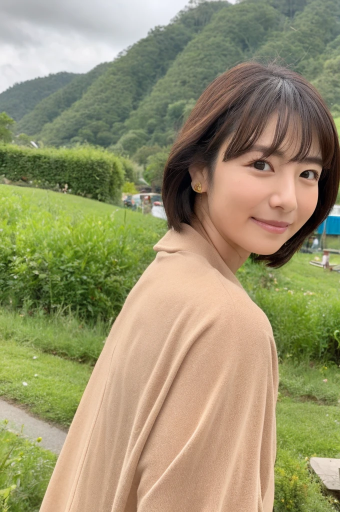 ((Highest quality)), ((masterpiece)), (detailed),Perfect Face,Japanese,landscape,Mature Woman,Upper Body