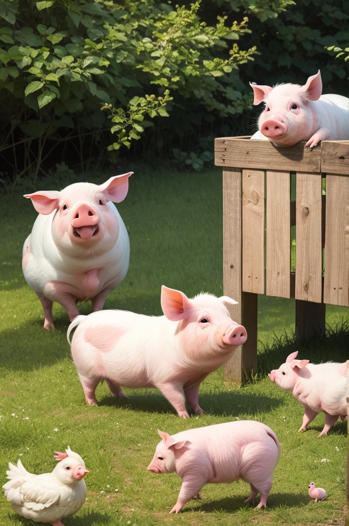 Happy pigs and chickens
