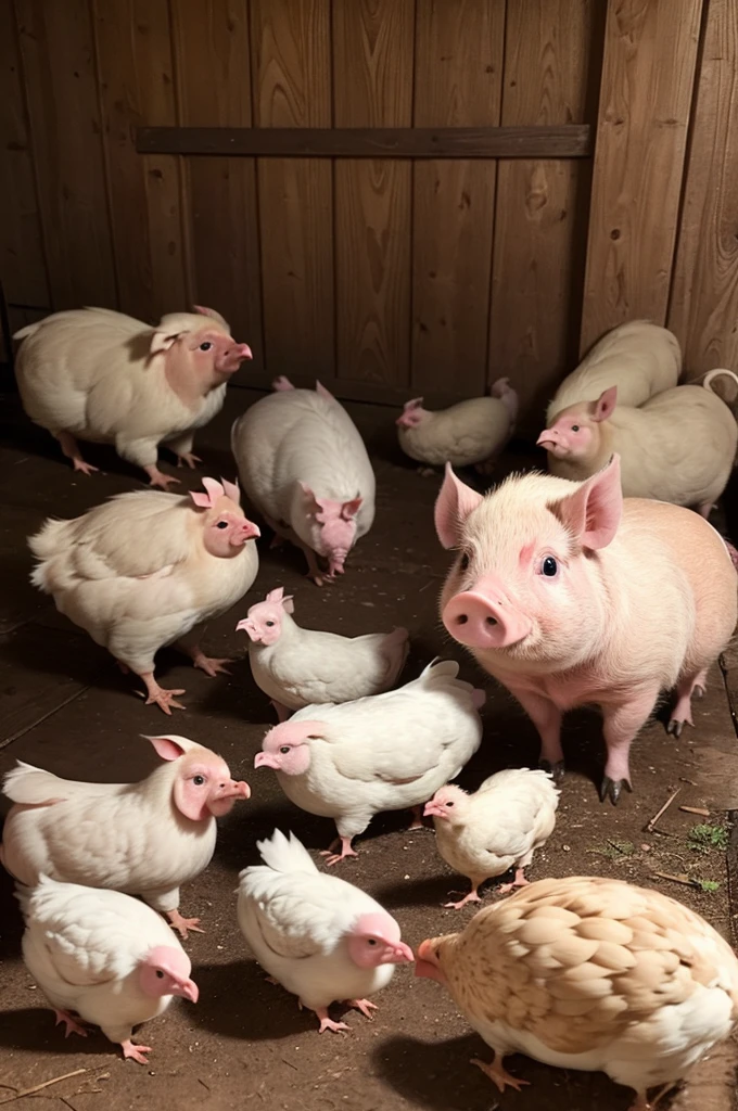 A family of pigs and a family of chickens