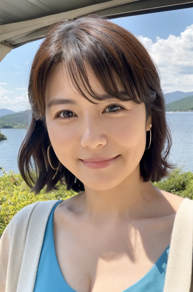 ((Highest quality)), ((masterpiece)), (detailed),Perfect Face,Japanese,landscape,Mature Woman,Upper Body