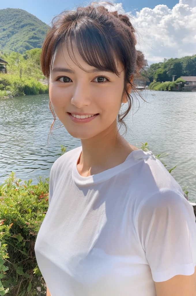 ((Highest quality)), ((masterpiece)), (detailed),Perfect Face,Japanese,landscape,Mature Woman,Upper Body