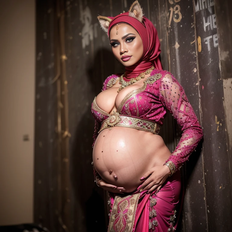 (((Perfect Pregnant belly))) (((Full naked and nude hijab prostitute))) Malaysian girl pregnant 5 month,Largest Baby Bump pregnant, Largest , Big pregnant Belly, Big Pregnant girl, Largest Belly of Pregnant, Beautiful woman, beautiful face, pregnant, long hair, black hair, realistic, ultra-detailed, big breast, malay, The whole body consists of a young girl with hijab, Eye makeup, 21yo, (((Cat ears))), Soft lighting, groups, Wear shabby clothes, Dirty, Tattered futuristic military uniform, Cat's paw badge, Pose, spot color, rendering by octane, Ultra-realistic intricate details, Cinematic, 8K resolution, 70mm, emphasis lightings, (((Huge breast)))(((wearing sexy kebaya))) PERFECT HIJAB & Sexy kebaya dress (((2 girls:1.5, girls standing))) Setting background: Basquiat graffiti wall background,Graffiti artist, urban walls, spray paint cans, bold colors, rebellious strokes, street gallery, artistic , night shadows, public expression, aerosol mastery, layered stencils, cultural messages, graffiti tags, creative risks, vibrant visuals, underground recognition, impactful designs, urban transformation. Art by Mschiffer (((Red lips))) (((only: pubic hair is hairy:1.3))) (((wearing a Sexy belt design by LV))) Full Naked & nude, bride very fit physique (38D breast:1.3) , (((Woman with hijab style, hijab and kebaya dress)), (lace stockings), (((Wearing: diamond necklace and earrings))). RAW photo, full sharp, detailed face (high detailed skin:1.2), 8k uhd, dslr, soft lighting, high quality, film grain, Fujifilm XT3, (extremely beautiful face, sexy lips, beautiful red lips, Clear eyes, beautiful eyes), (big green eyes), pretty girl, face forward, intricate detail face, ((ultra detailed skin)) (skin texture, film grain), Detailed beautiful face, natural tpose, natural facial expression, (((large breasts))),