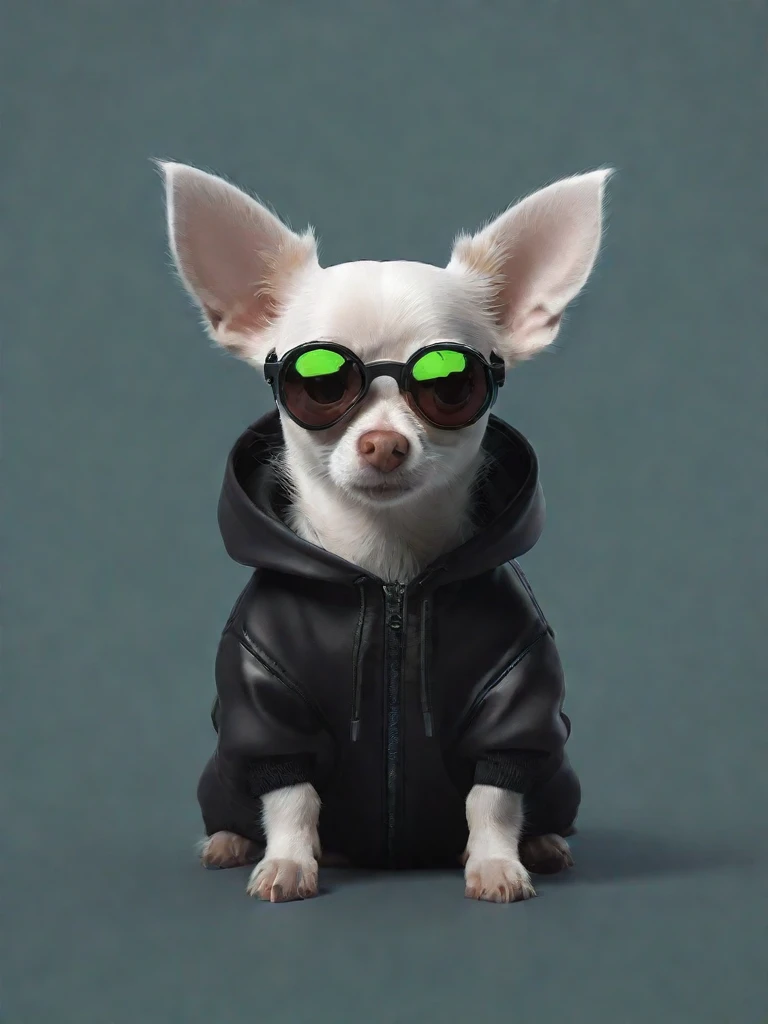 Chihuahua dog in minimalist style, Cyberpunk wears cheeks . Simple, clean, rectify, Modern, Black T-shirt