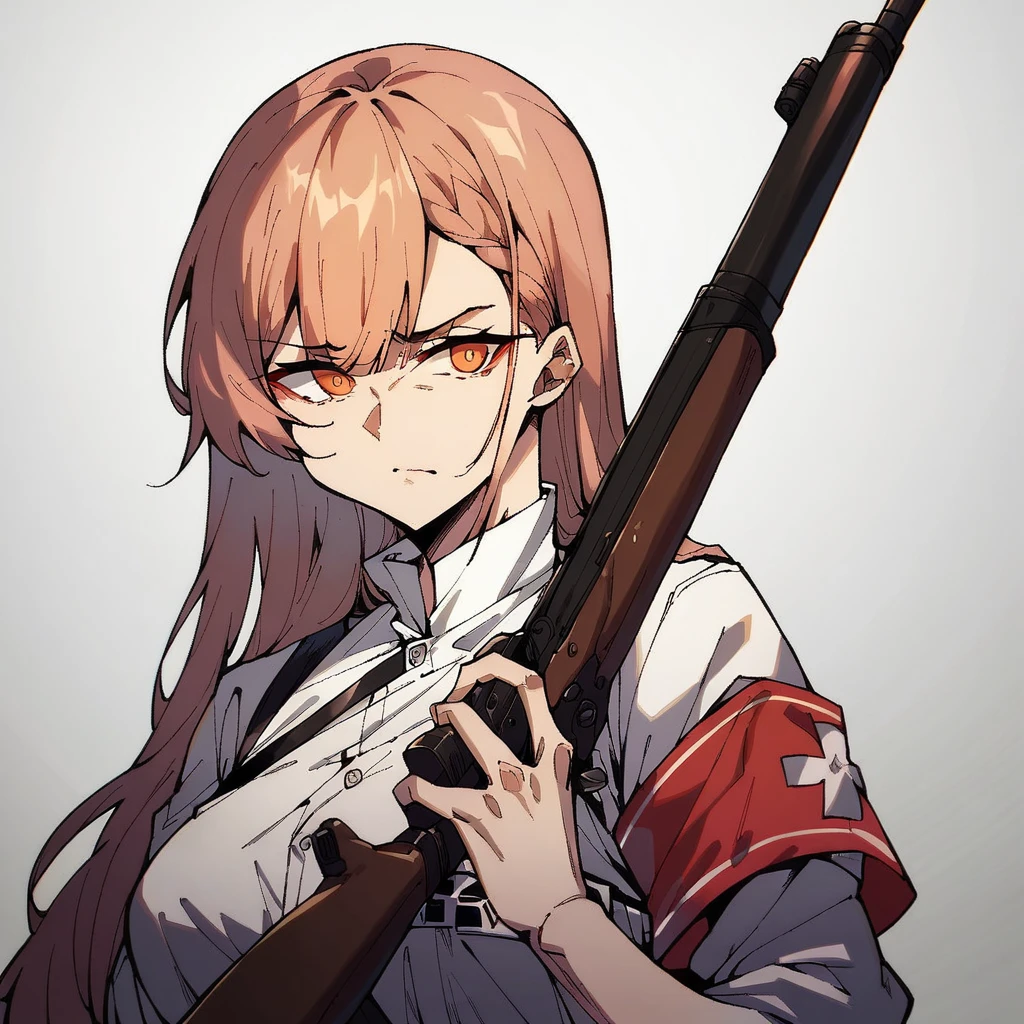 mappastyles4,portrait, solo,  spas-12 \(girls' frontline\), girls' frontline, holding shotgun, red armband