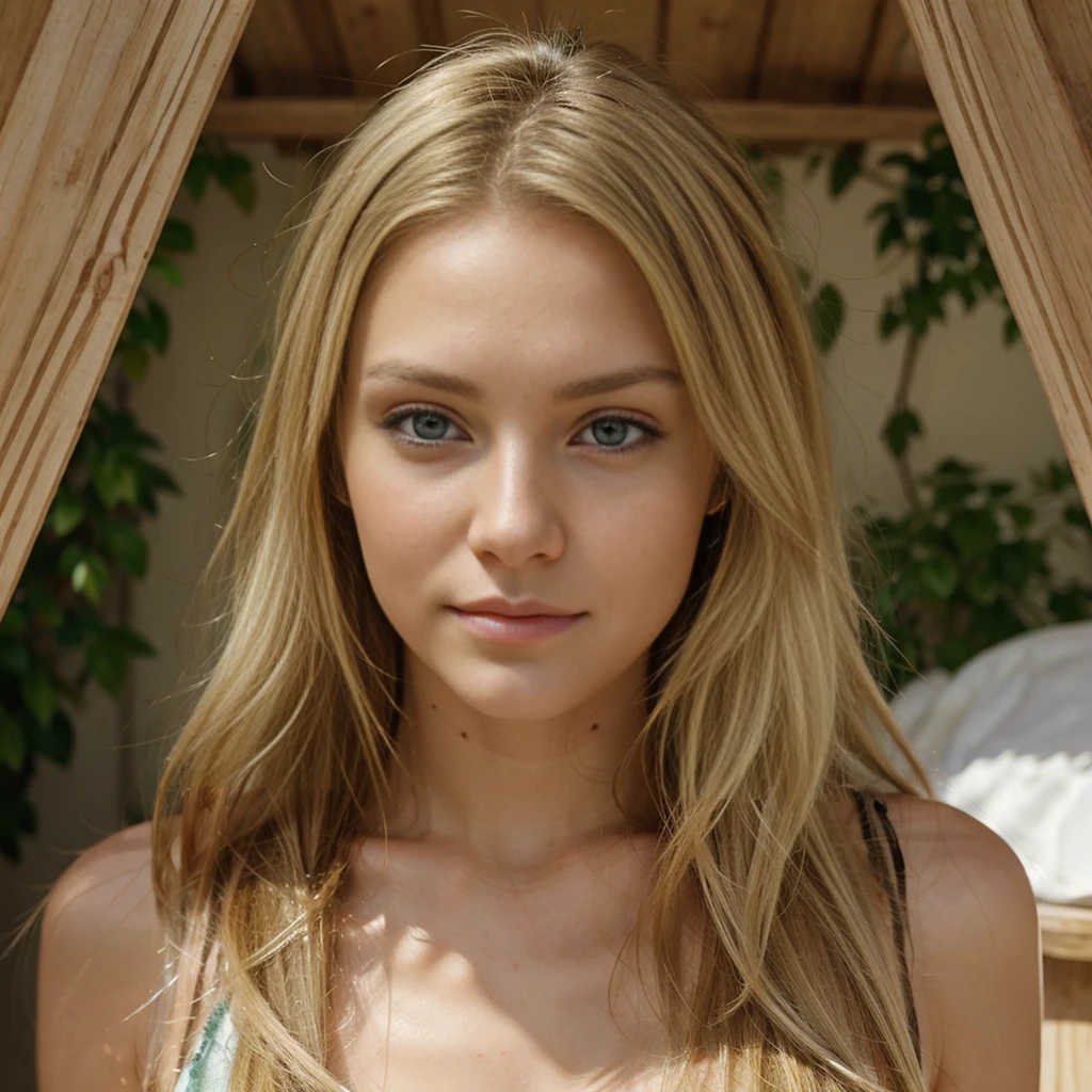 cheveux blonds, yeux verts