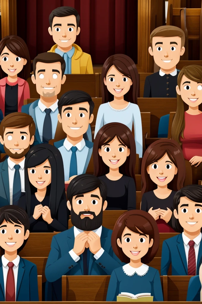 Create a cartoon of people in church 