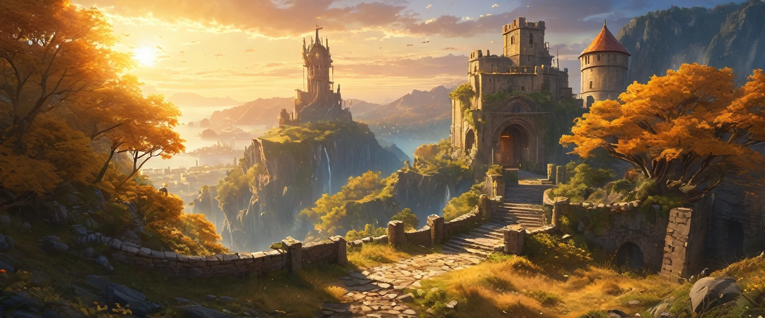 (anime, fantasy, portal),(extremely detailed CG unity 8k wallpaper, masterpiece, best quality, ultra-detailed, depth of filed, HDR:1.2, high FXAA), golden ratio, vibrant colors, mysterious atmosphere, sole weathered watchtower, medieval watch tower, crumbling down, debris, general shot, ethereal light, fantastical landscapes