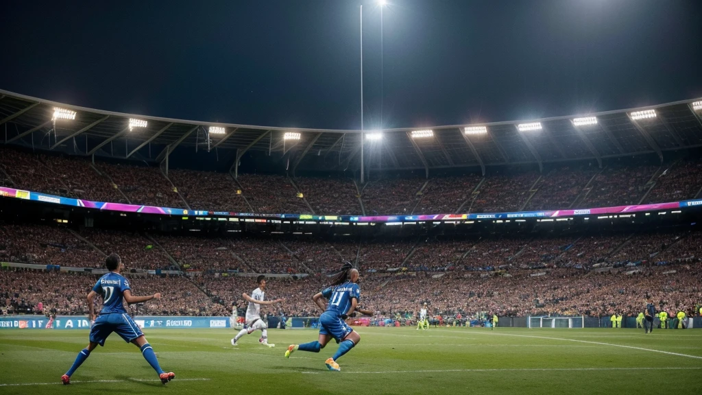  ronaldinho gaucho and messi playing football with a stadium full of fans and a rain of bitcoins invading the field
