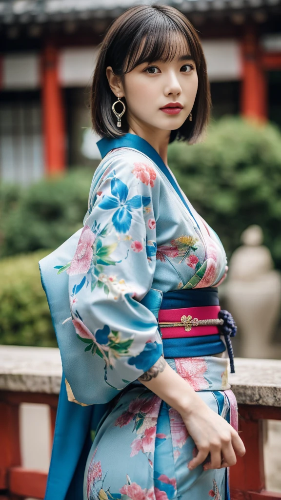 Beautiful Chinese woman, (), pretty face, red lips, white moisturized skin,
BREAK,
Athletic feminine body, Female fitness model body, Hard-toned feminine body, (muscles: 1.2), (beautiful belly button),
BREAK,
Martial arts, Kung fu, Idol,
BREAK,
(wearing cute kimono: 1.3), (red long boots 1.3), necklace, very large earrings, short length,
BREAK,
Short hair, (short bob hair), (bangs: 1.2), (pink hair), (wavy hair),
BREAK,
(very large sword: 1.4), (holding sword handle in hand: 1.3), (raising very large sword: 1.2), (getting into a fighting stance),
BREAK,
(Japanese tattoo: 1.4),
BREAK,
Masterpiece, perfect lighting, ultra-high resolution, 8K, (highly detailed: 1.4), (Front view), Looking at the camera, Melancholic expression,
BREAK,
(Tokyo city, lots of people in the background), Japanese city background,