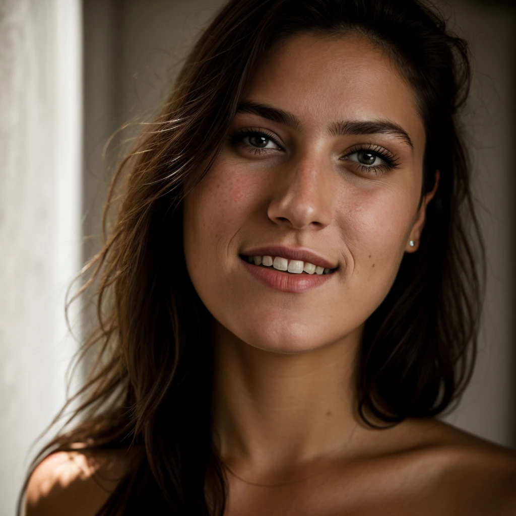 8K, professional, best quality, masterpiece:1.2), (realistic,photorealistic:1.37), ultra-detailed, (highest detailed skin:1.2), (highest detailed face:1.2) (Emma Raducanu:1.1) 21 year old, full nude(topless, pussy), young and atletic body, photoshoot in studio with dark background, full face closeup, beautifull smile, Spread her pussy with her fingers