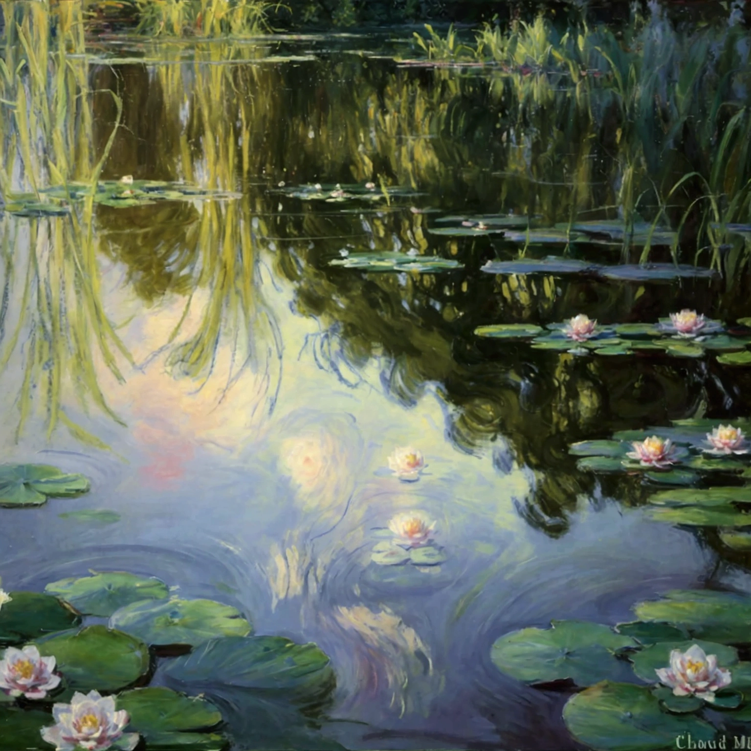 a painting of water lilies in a pond of water, monet painting, claude monet), impressionist art, by claude monet, by Claude Monet, impressionism painting, impressionist painting, water lilies, monet painted, impressionist artists, impressionism, an impressionist painting, by Blanche Hoschedé Monet, style of monet, impressionism and expressionism, charles monet, french impressionism