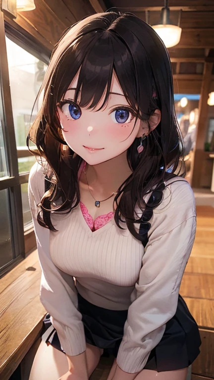 A Korean girl with a sweet smile, tall figure, plump