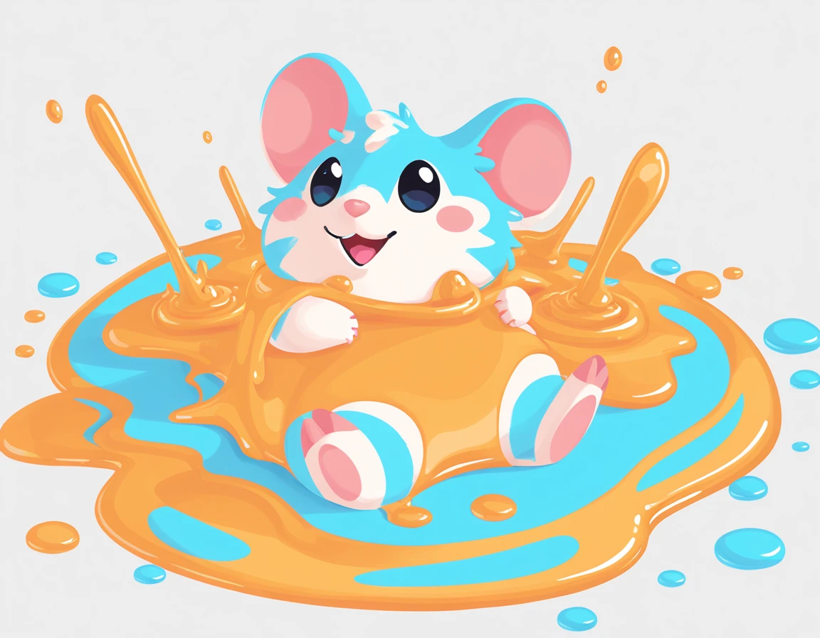 The Hamster is Happening covered in syrup in paint splattering art style
