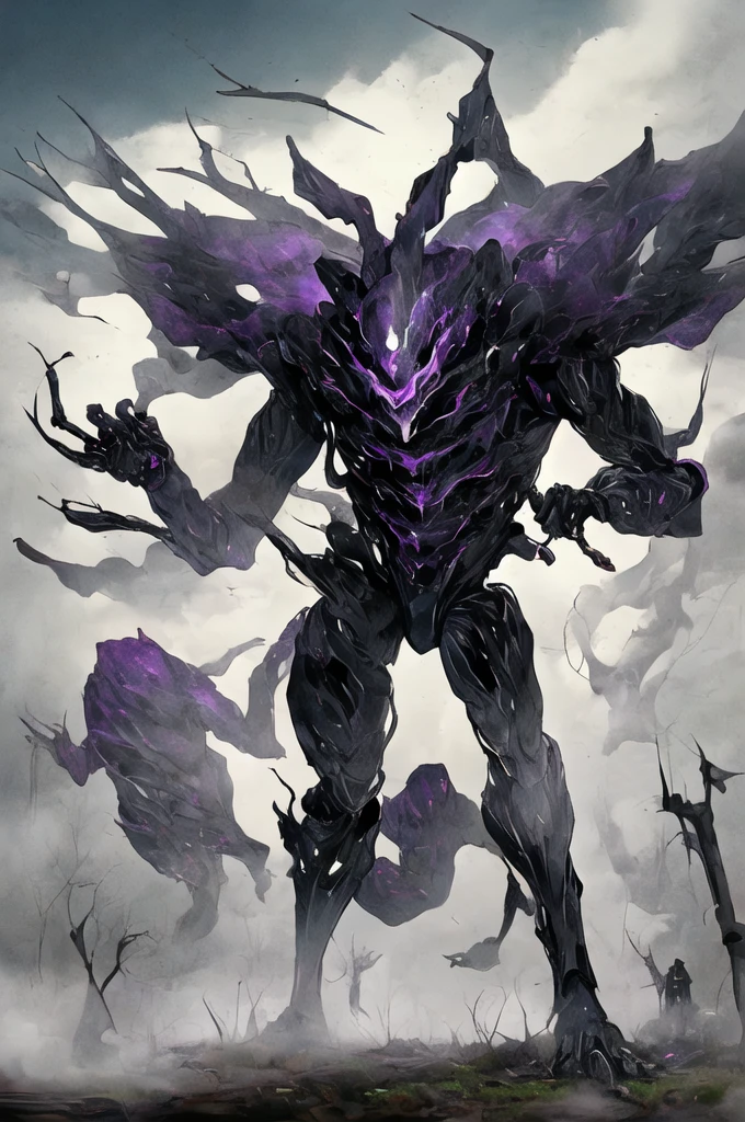 (((外見は圧縮した赤黒の金属破片の二足歩行したhumanoidモンスター)))Armored Combat Suit(((Modern Battle Suit)))形はhumanoid(((Modern weapons)))cyborg(((Oparts)))The shape is made of glowing purple hearts..(((humanoid)))骨格はhumanoid(((Perfect figure)))Muscle fibers are visible(((whole body装甲)))whole bodyに部品がついている(((黒いfog)))Barren Land,dead tree,fog,Chaotic Background(((Battle Scenes)))overwhelmingly strong(((Glossy feel)))whole body(((Highest quality)))。