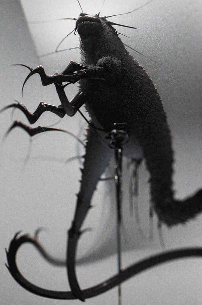 a cat with long spidery spider legs coming out of its mouth, twisted body, in a hospital hall, highly detailed, photorealistic, 8k, masterpiece, dark fantasy, horror, surreal, cinematic lighting, moody atmosphere