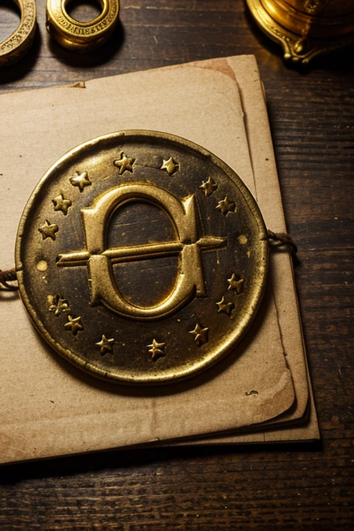 old antique letter with golden seal with gold