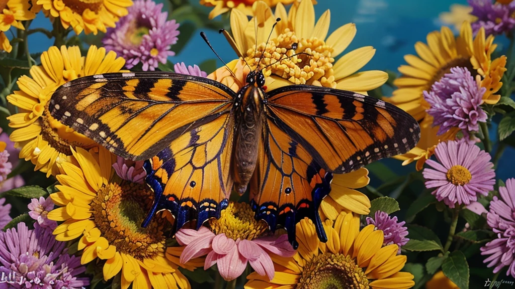 painting of a butterfly close up in vivid color flowers, painting of a colorful butterfly detailed painting 4 k, full of colors and rich detail, beautiful art uhd 4 k, beautiful painting of a butterfly wings, colorful butterfly with a amazing wings, artistic 4 k, detailed 4 k oil painting, beautiful detail and color, painted in bright water colors, butterly and flower close up, colorful oil painting