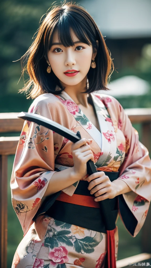 Beautiful Chinese woman, (), cute face, red lips, white moist skin,
BREAK,
Feminine body with high athletic ability, Female fitness model body, Feminine body with hard tones, (Muscles: 1.2), (Beautiful belly button),
BREAK,
Martial arts, Kung fu, Idol,
BREAK,
(Wearing cute kimono: 1.3), (Kimono with high exposure), (Red long boots 1.3), Necklace, Very large earrings, Short length,
BREAK,
Short hair, (Short bob hair), (Bangs: 1.2), (Pink hair), (Wavy hair),
BREAK,
(Very large Japanese sword: 1.4), (Holding the handle of a Japanese sword in hand: 1.3), (Raising a very large Japanese sword: 1.2), (Getting into a fighting stance),
BREAK,
(Japanese tattoo: 1.4),
BREAK,
Masterpiece, Perfect lighting, Ultra high resolution, 8K, (Very detailed: 1.4), (front view), looking at camera, melancholic expression,
BREAK,
(Tokyo city, lots of people in background), Japanese city background,