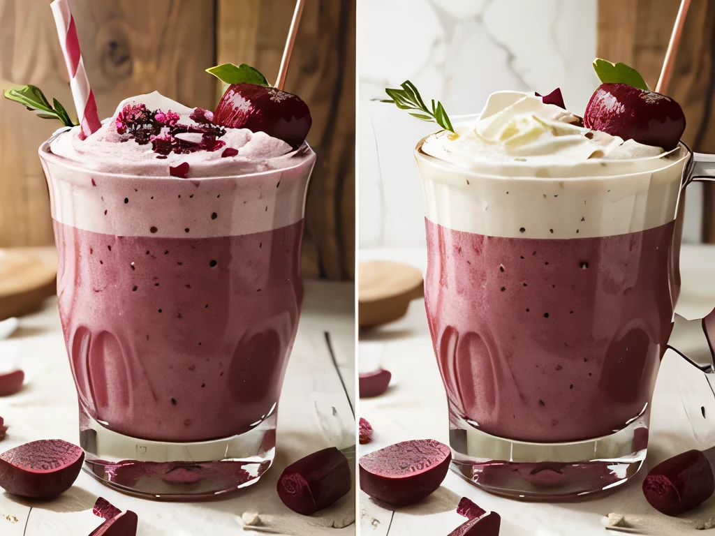 Create the photo of a beetroot and milk fambruese smoothie that decorates the ingredients