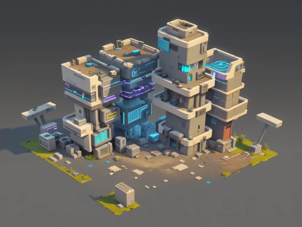 GRAY CYBERPUNK FUTURISTIC BUILDING, Game architectural design, animated cartoon, casual game style, 3d, work of art, super detaill, best qualityer