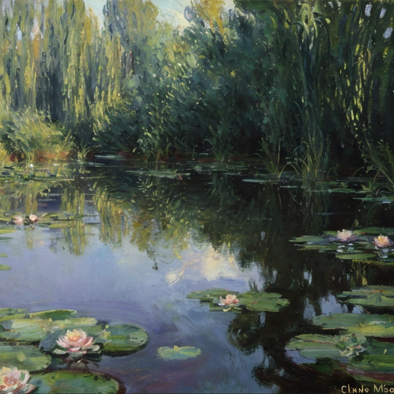 (A pond with a rotting skeleton floating in it), a painting of water lilies in a pond of water, monet painting, claude monet), impressionist art, by claude monet, by Claude Monet, impressionism painting, impressionist painting, water lilies, monet painted, impressionist artists, impressionism, an impressionist painting, by Blanche Hoschedé Monet, style of monet, impressionism and expressionism, charles monet, french impressionism