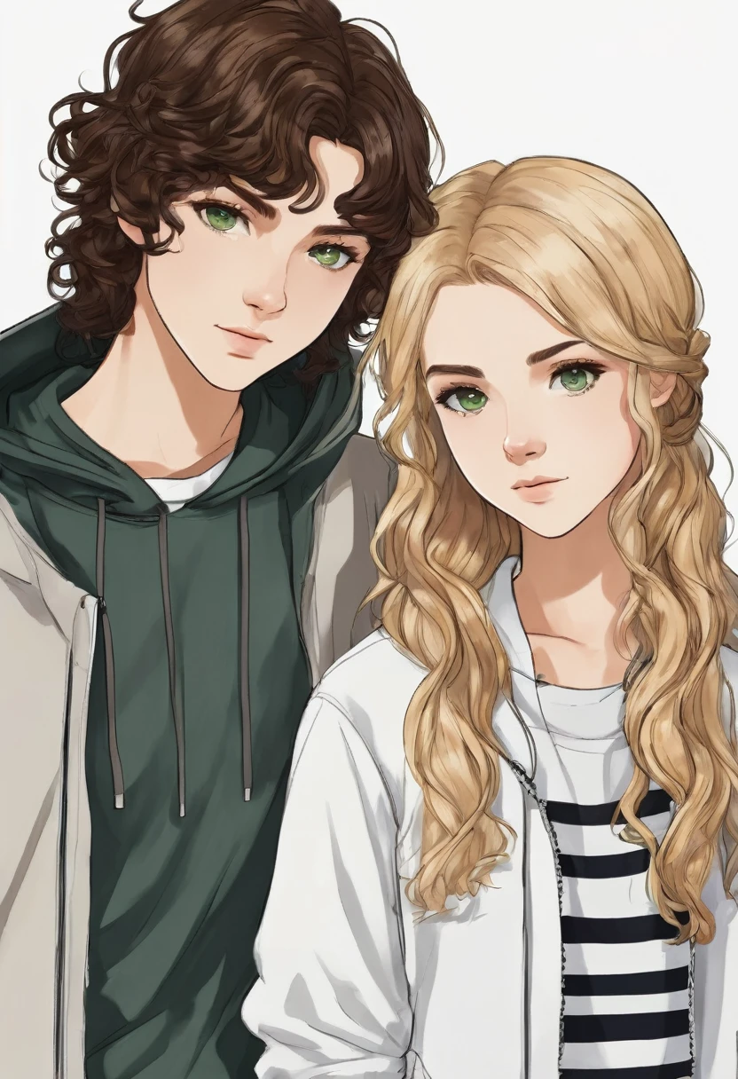 Creates a couple of teenage girls: straight and blonde hair, greeneyes, white skin color.
 boy: dark brown curly hair, light brown eyes, white skin color