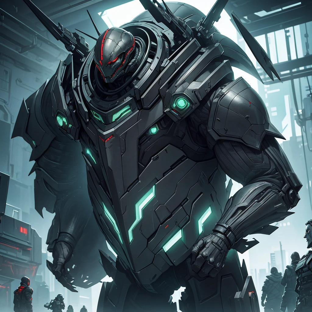 alien, stark, armour, greenskin, monstrous, homely, Malignant. detailed and wicked. futuristic cyberpunk theme
