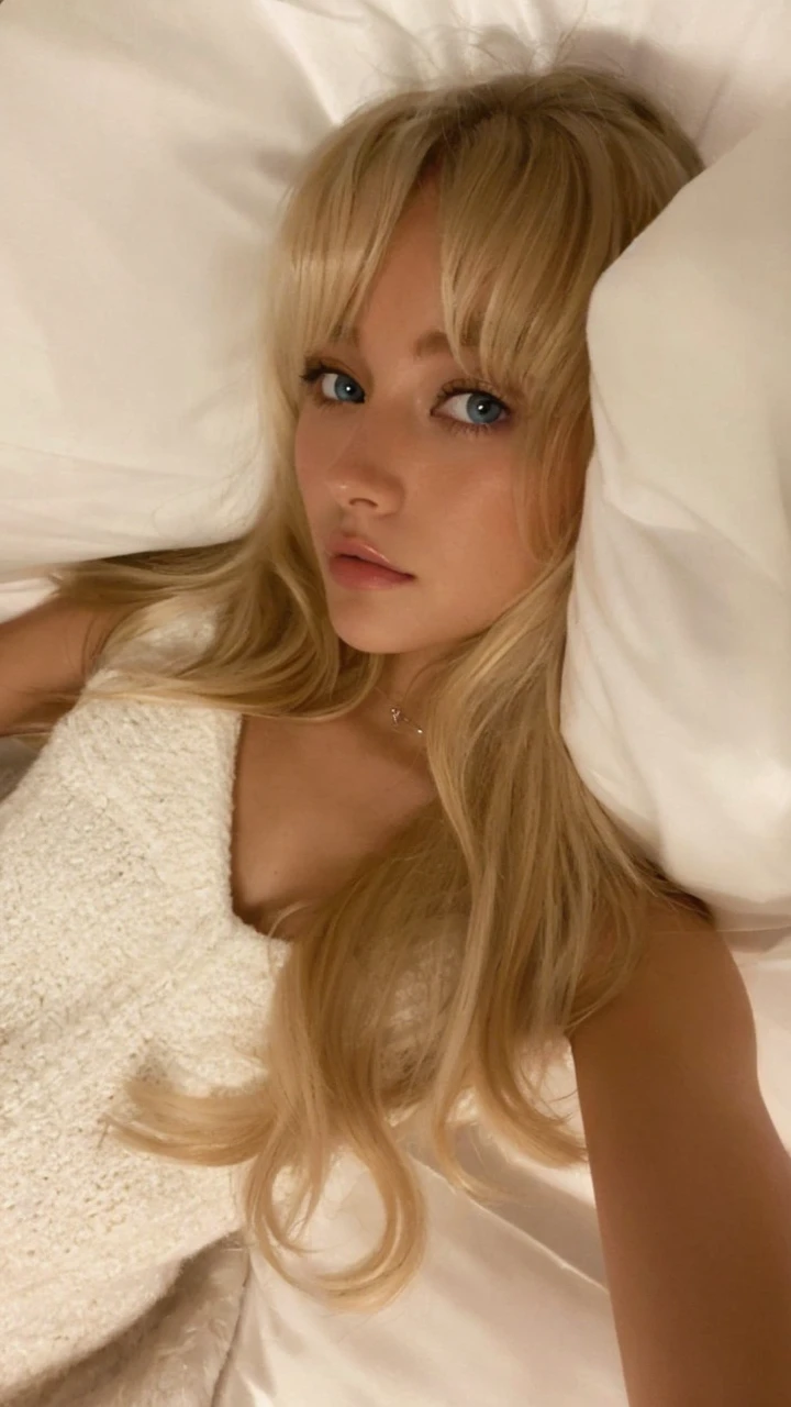 Girl with platinum BLONDE hair with clean skin and bright eyes
