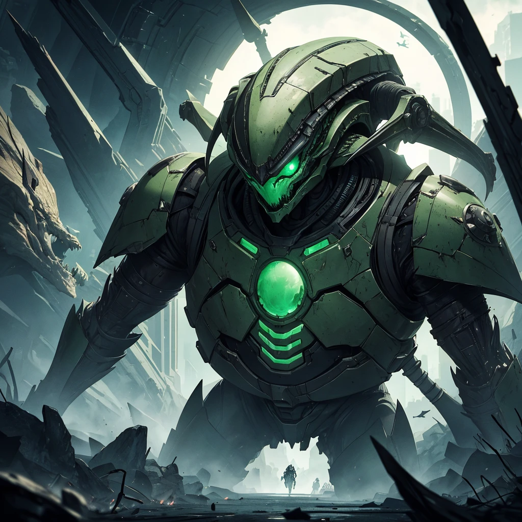 alien, stark, armour, greenskin, monstrous, homely, Malignant. detailed and wicked.
