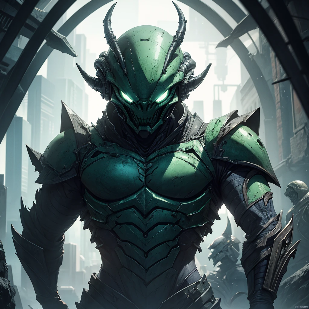 alien, stark, armour, greenskin, monstrous, homely, Malignant. detailed and wicked.