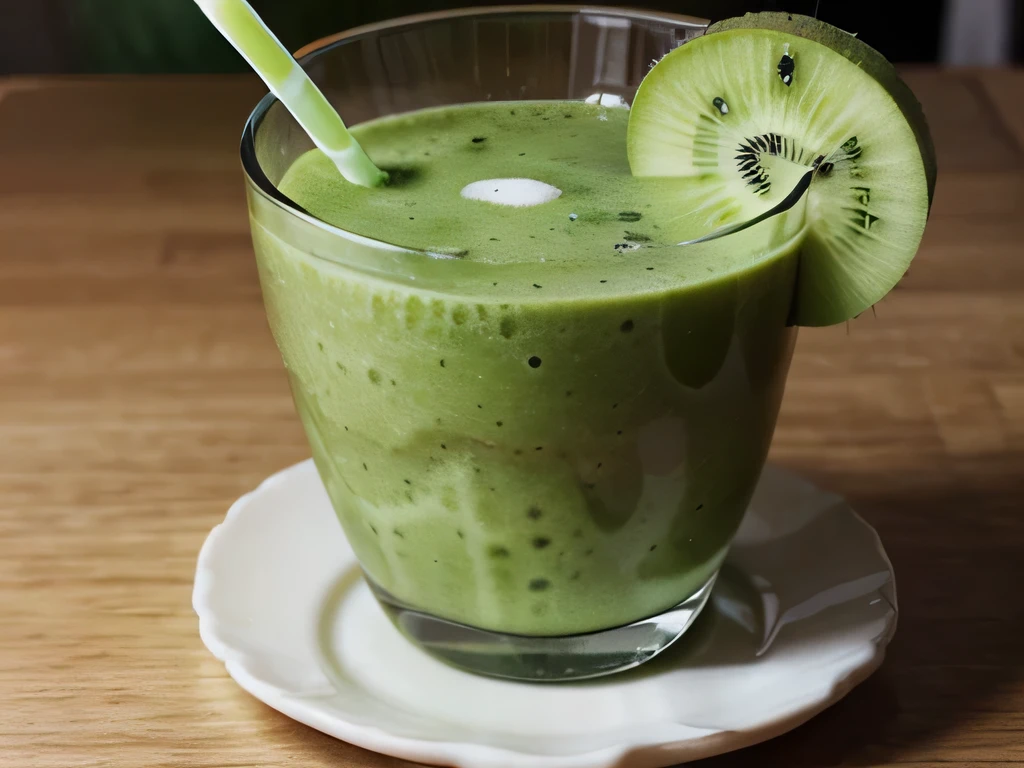 Create photo of a kiwi smoothie, cucumber and soy milk let the decoration be the ingredients