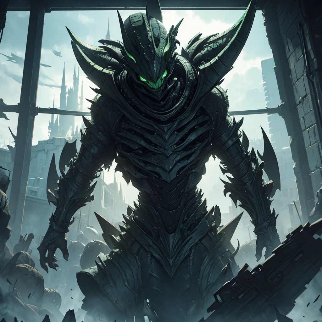 alien, stark, armour, greenskin, monstrous, homely, Malignant. detailed and wicked.