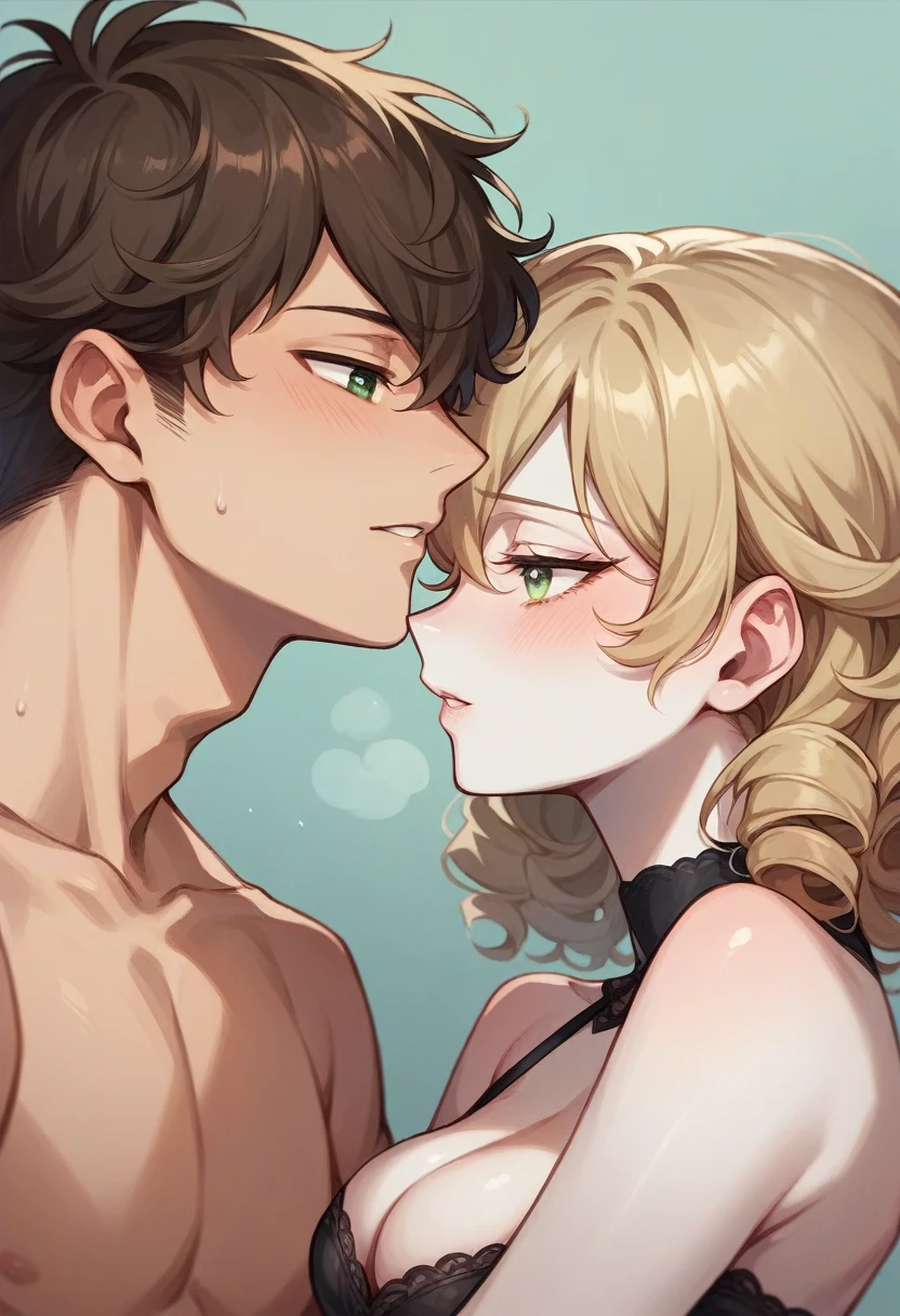 Creates a male and female teenage couple.
naughty girl: straight and blonde hair, greeneyes, white skin color e usa óculos
•
Menino: dark brown curly hair, light brown eyes, white skin color