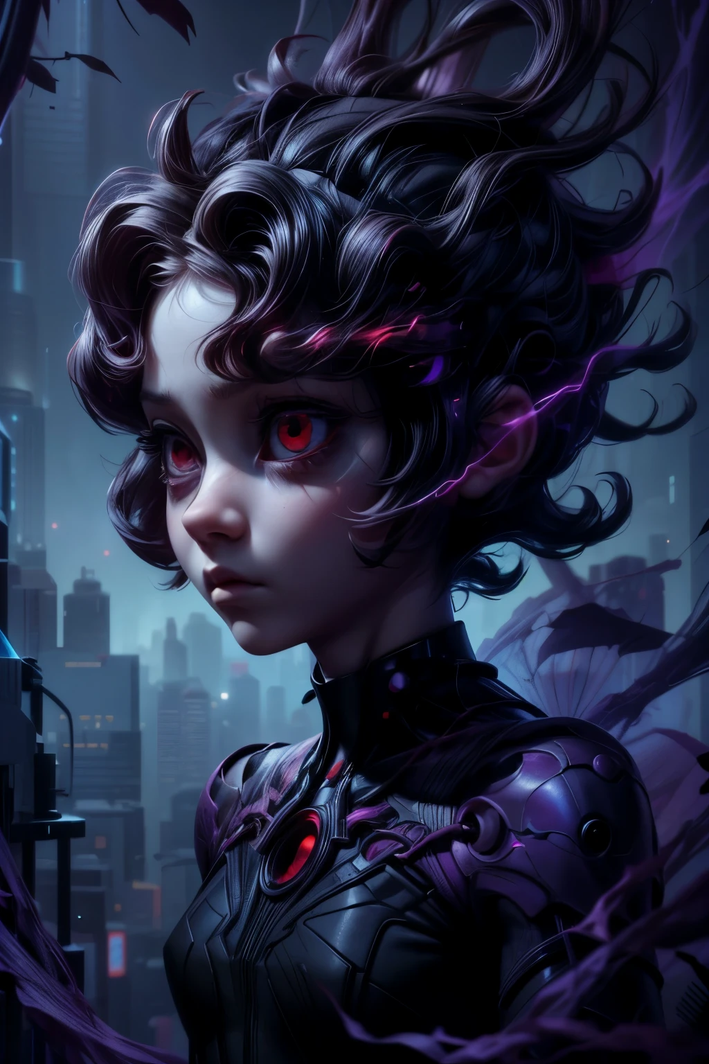 appearence a  girl,red eyes,albino,calm,quiet,cute,pretty,full body,looking ahead,short hair combed back,red outfit,black short,tied hair,spider verse suit,serious look,cyberpunk background 