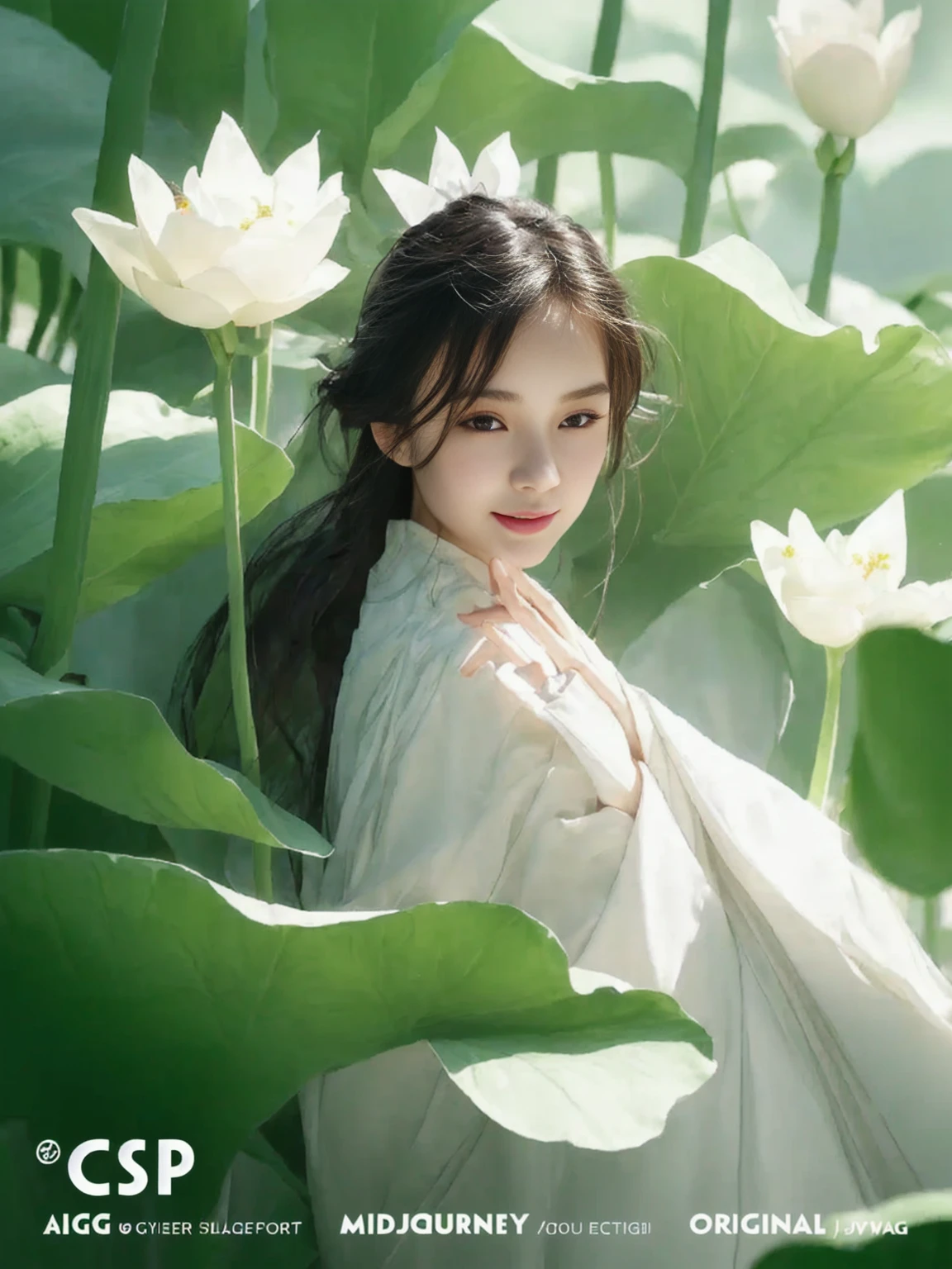 Alafd image，A woman in a white dress、Lady surrounded by flowers, palace ， Girl wearing Hanfu, Yu Zhiding, Beautiful character painting, Li Song, Beautiful digital artwork, by Li Fangying, Chinese Girl, by Zhou Wenjing, guweiz style artwork, author：Yang J, author：Chen Lin, author：Lin Liang