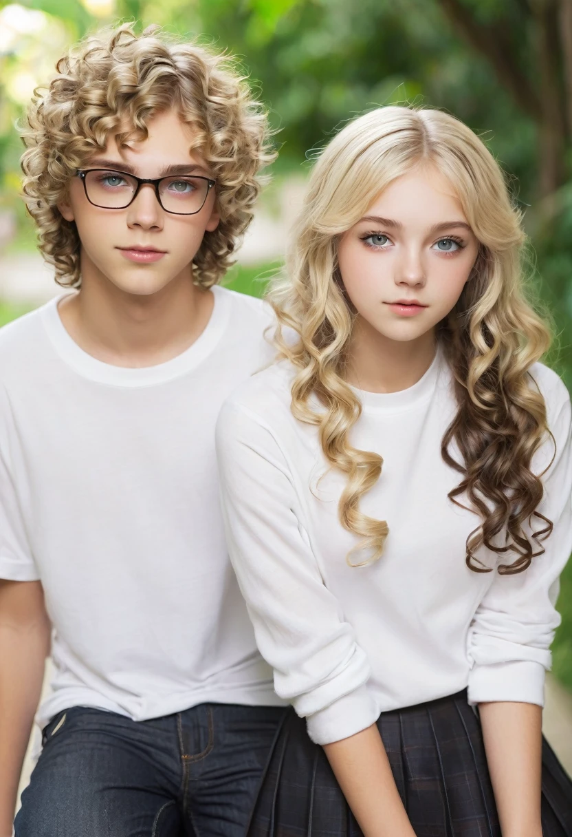 Creates a male and female teenage couple.

naughty girl: straight and blonde hair, greeneyes, white skin color e usa óculos 
•
Menino: dark brown curly hair, light brown eyes, white skin color