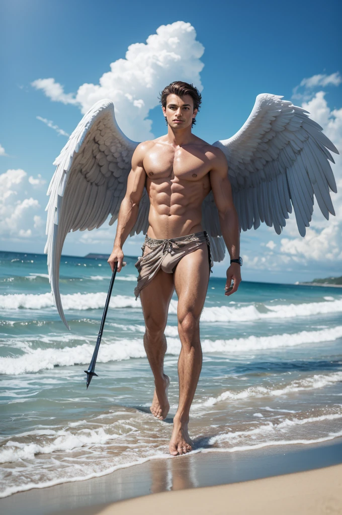 Archangel Michael walking along the beach