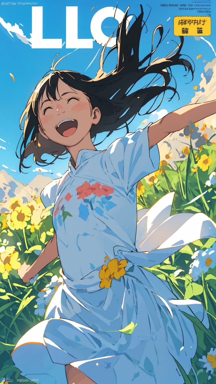 Affordable design, Clear lines, High Sharpness, (Highest quality,8k,Perfect sharpness,Ultra fine,High resolution,masterpiece:1.2), Perfect Anatomy:1.5, Official Art, Illustrations that tell a story, (Whitish background:0. 9)、Body Positivity、多Mr.な身体表現、(Random and energetic poses)、Perfect beauty、Perfect beautiful face、Strong winds、A rich expression、Dynamic composition、smile、Golden ratio composition、colorful、((Mr.々Different angles and perspectives))、Anime Art、(Mini dress)、(Overcoming stereotypes)、 Glowing Skin、(Natural beauty)、smile、Bangs、(Soft and flowing hair)、(countryside)、(Nostalgic atmosphere)、Show off your thighs、(Playful and carefree)、(多Mr.な民族のキャラクター)、(innocent attitude)、(Sunny atmosphere)、(The skirt flutters wildly in the wind)、(Bright colors)、Beautiful Eyes、(Embarrassing)、Braided Hair、Summer Scene、Smiling among flowers、Fashion magazine cover、Side angle、Angle from below、