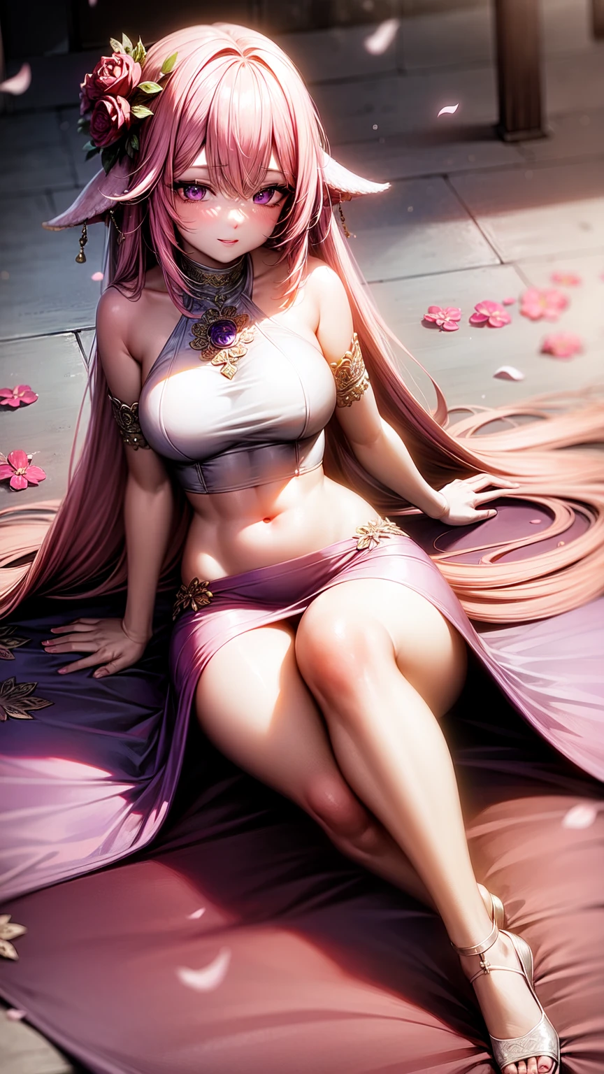 purple eyes,Wedding dress,long skirt,crop top,pink hair