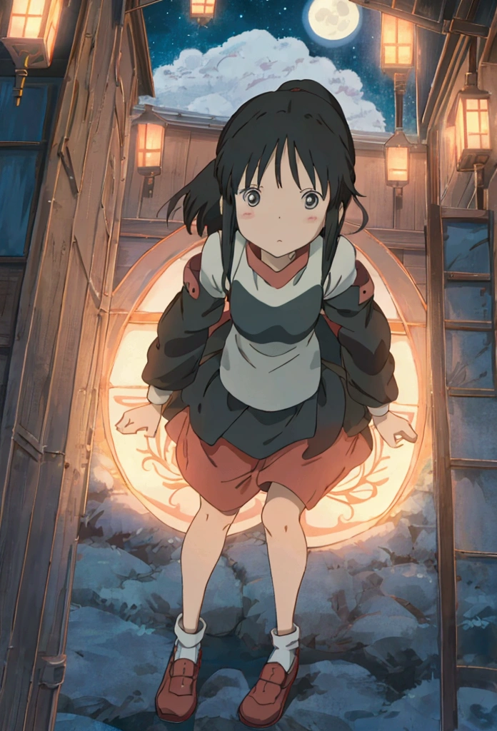 Ghibli night moon flying bicycle girl