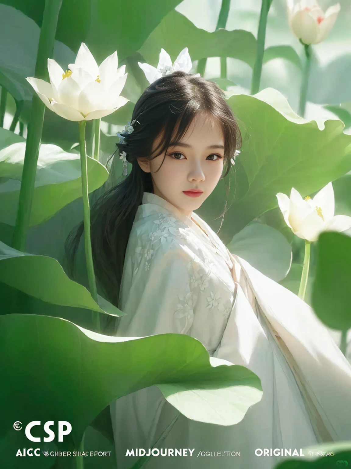 Alafd image，A woman in a white dress、Lady surrounded by flowers, palace ， Girl wearing Hanfu, Yu Zhiding, Beautiful character painting, Li Song, Beautiful digital artwork, by Li Fangying, Chinese Girl, by Zhou Wenjing, guweiz style artwork, author：Yang J, author：Chen Lin, author：Lin Liang