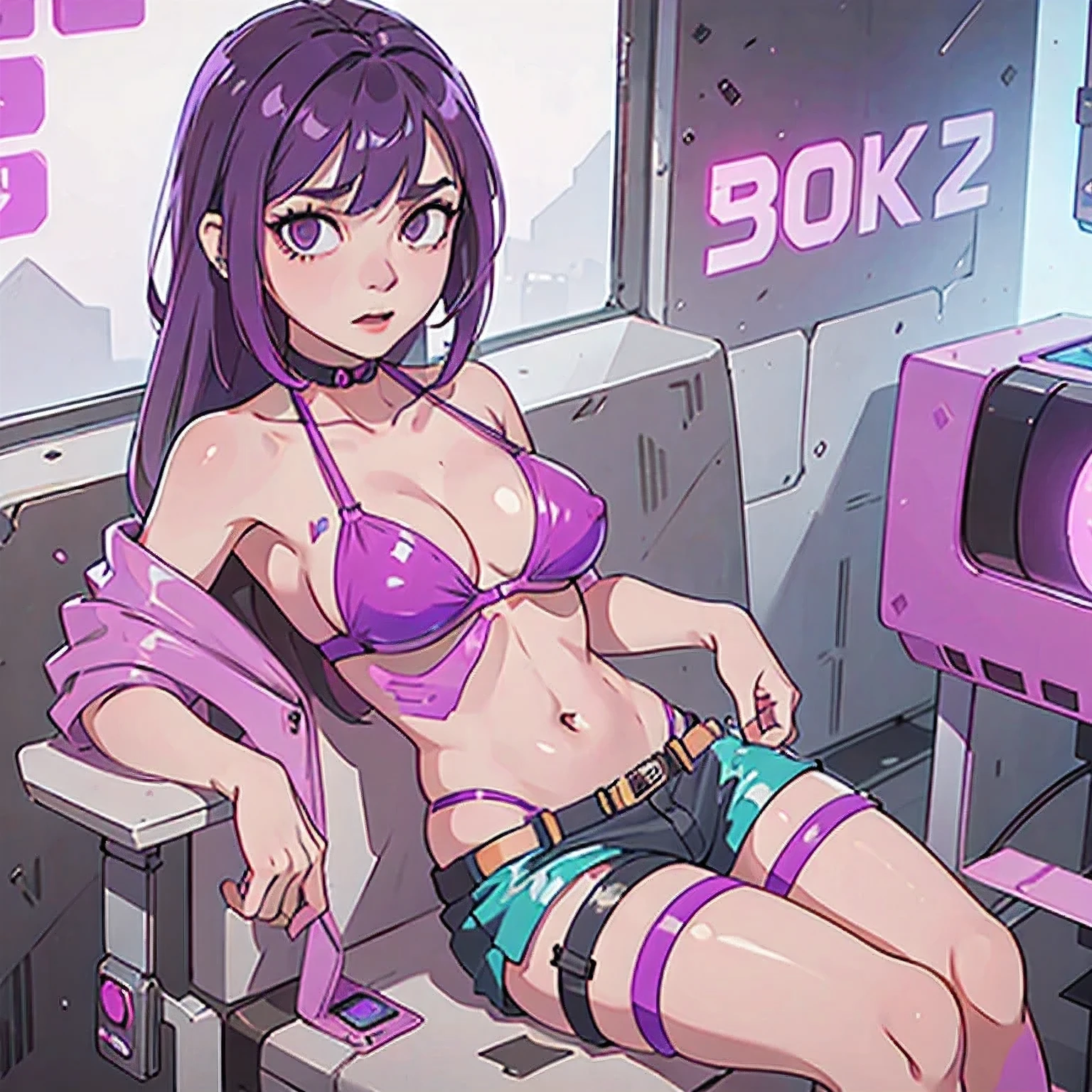 Purple-haired girl in bikini sitting on a purple chair, European Cyberpunk, Cyberpunk 2000. Model Girl, Fantastic cyberpunk girl, Ilya Kuvshinov. 4K, 8K Sensual Lighting, Cyberpunk anime girl, Cyberpunk style, female Cyberpunk anime girl, Attractive anime girl, cyberpunk art ultrarealistic 8K, Anime style. 8K,purple haired woman in a bikini sitting on a purple chair, cyberpunk oppai, cyberpunk 2 0 y. o model girl, dreamy cyberpunk girl, ilya kuvshinov. 4 K, 8 K sensual lighting, cyberpunk anime girl, in cyberpunk style, female cyberpunk anime girl, seductive anime girl, cyberpunk art ultrarea listic 8 K, anime style. 8 K,